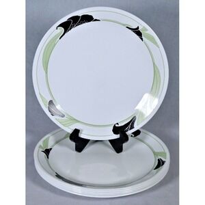 Set of (6) Corning Corelle Black Orchid 10-1/4" Dinner Plates Green & Black